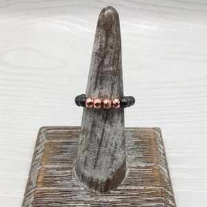 HANDCRAFTED Stretch Hematite and Rose Gold Hematite Bead Ring